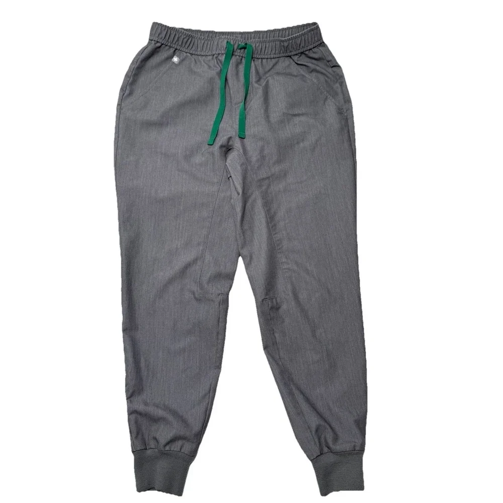 FIGS Mens Tansen Jogger Scrub Pants Graphite Size Small Gray w/ Green Drawstring